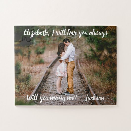 Heiratsvorschlag heiraten Me Foto Weiße Schrift le Puzzle (Horizontal)