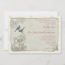 Heirloom Aquamarin Birds Damask Hochzeitseinladung Einladung