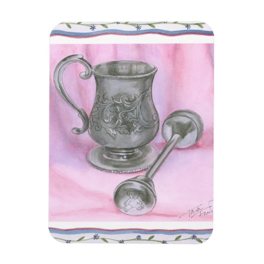 Heirloom Cup & Rattle auf Lila Hintergrund Magnet (Vertikal)