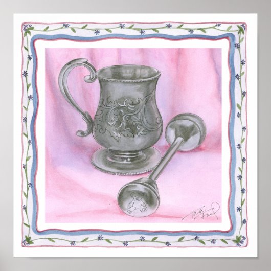 Heirloom Cup & Rattle auf Lila Hintergrund Poster (Vorne)