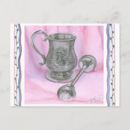 Heirloom Cup & Rattle auf Lila Hintergrund Postkarte (Vorderseite)