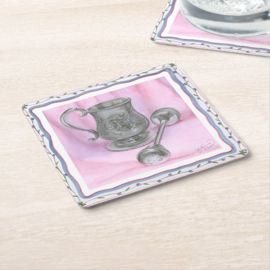 Heirloom Cup & Rattle auf Lila Hintergrund Rechteckiger Pappuntersetzer (angewinkelt)