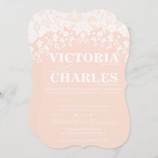 Heirloom Lace Rustikaler Stall Vintag Pink Wedding Einladung (Vorne/Hinten)