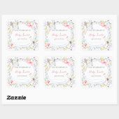 Heirloom Rose Bow and Stork Baby Shower Book Plate Quadratischer Aufkleber (Blatt)