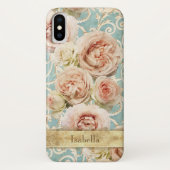Heirloom-Rose mit Damask Personalisiert Case-Mate iPhone Hülle (Rückseite)