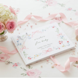 Heirloom Rose Ribbon Stork Baby Shower Guestbook Gästebuch
