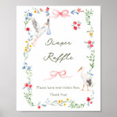 Heirloom Rose & Ribbon Stork Diaper Raffle Poster (Vorne)