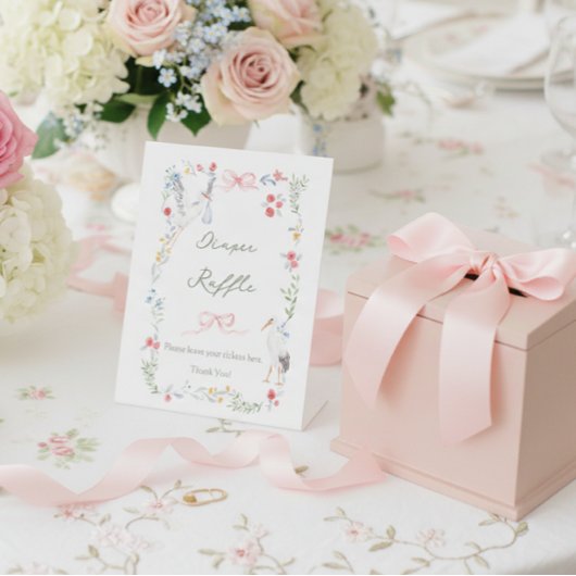 Heirloom Rose & Ribbon Stork Diaper Raffle Sockelschild