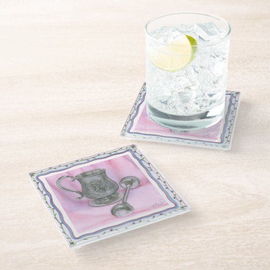 Heirloom-Schale u. Geklapper auf lila Hintergrund Glasuntersetzer (Schrägansicht)