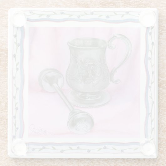 Heirloom-Schale u. Geklapper auf lila Hintergrund Glasuntersetzer (Rückseite)