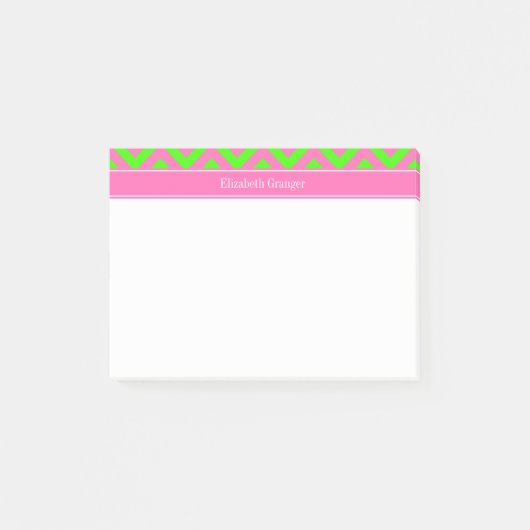 Heiß Pink #2 Limettengrün LG Chevron Namensmonogra Post-it Klebezettel (Vorderseite)