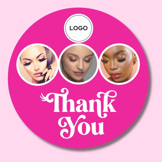 Heiß Rosa 3 Foto Lash Tech Logo Danke Runder Aufkleber