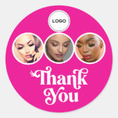 Heiß Rosa 3 Foto Lash Tech Logo Danke Runder Aufkleber (Vorderseite)