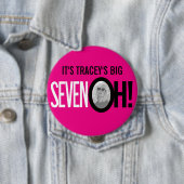 Heiß rosa 70. SEVEN OH! Foto siebzigsten Geburtsta Button (Beispiel)