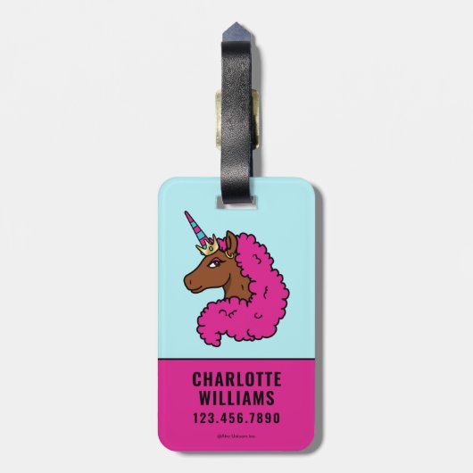 Heiß rosa Afro Einhorn Gepäckanhänger (Rückseite vertikal)