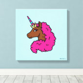 Heiß rosa Afro Einhorn Leinwanddruck (Insitu (Holzboden))