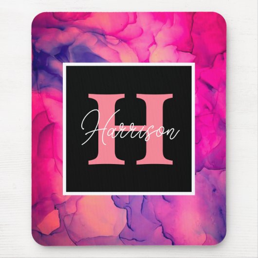 Heiß rosa Alkoholtinte Monogramm für sie Mousepad (Vorne)