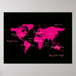 heiß rosa Atlas . Karte der Welt mädchenhaft Poster