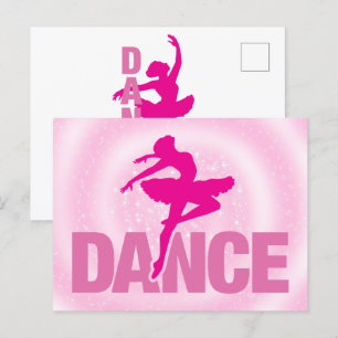 Heiß Rosa Ballerina Tanz Glitzer Postkarte