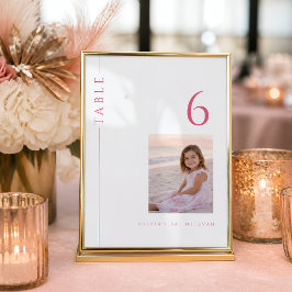 Heiß rosa Bat Mitzvah-Tischnummer mit Foto Einladung