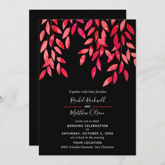 Heiß rosa Blätter auf Einladungen für Schwarze Hoc (Vorne/Hinten)
