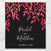 Heiß rosa Blätter und Reben auf schwarz Weinetikett (Einzelnes Label)