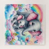Heiß rosa Blume niedlicher Elefant und Mami Puzzle (Horizontal)