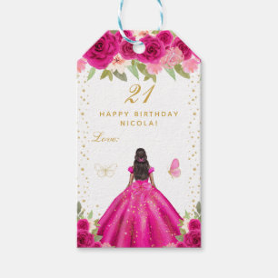 Heiß Rosa Blumen Dunkle Haut Mädchen Alles Gute zu Geschenkanhänger