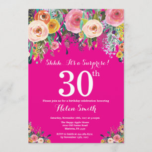 Heiß rosa Blumenüberraschung 30. Geburtstag Einlad Einladung