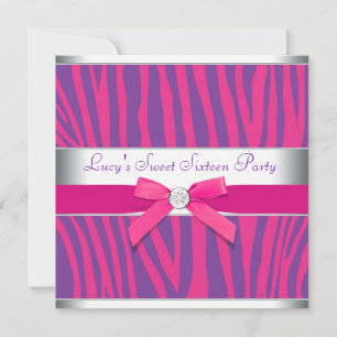 Heiß rosa Bogen Lila Zebra Sweet 16 Party Einladung