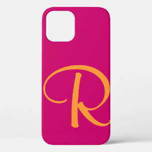 Heiß rosa Bright Orange Monogramm iPhone 12 Hülle