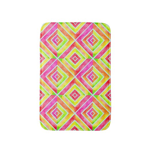 Heiß rosa, chartreuse retrovirales Wasserfarbmuste Badematte (Vorderseite Vertikal)