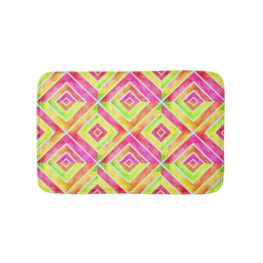 Heiß rosa, chartreuse retrovirales Wasserfarbmuste Badematte (Vorderseite)