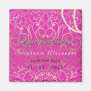 Heiß rosa Chineanera Save the Date Perlen, Glitzer Magnet