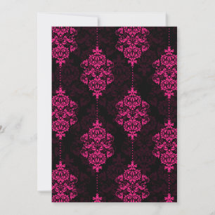 Heiß Rosa Damast & Schwarze Hochzeits Einladungen