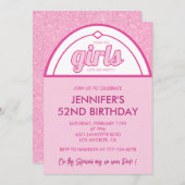 Heiß rosa Einladung zum 52. Geburtstag Girl Glitze (Vorne/Hinten)