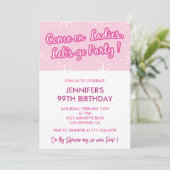 Heiß rosa Einladungen zum 99. Geburtstag Glitzer (Stehend Vorderseite)