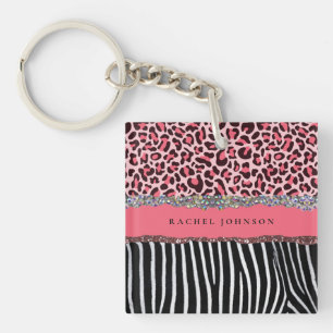Heiß Rosa Einzigartiger Glitter Leopard Druck Luxu Schlüsselanhänger