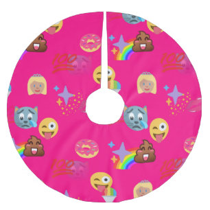 Heiß rosa Emoji Weihnachtsbaum-Unterlage Polyester Weihnachtsbaumdecke