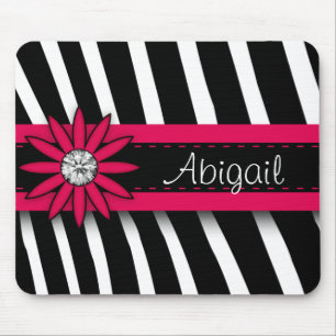 Heiß rosa florales Juwel & Zebramuster Mousepad
