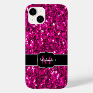 Heiß rosa funkelnde falsche Glitter-Monogramm Case-Mate iPhone 14 Hülle
