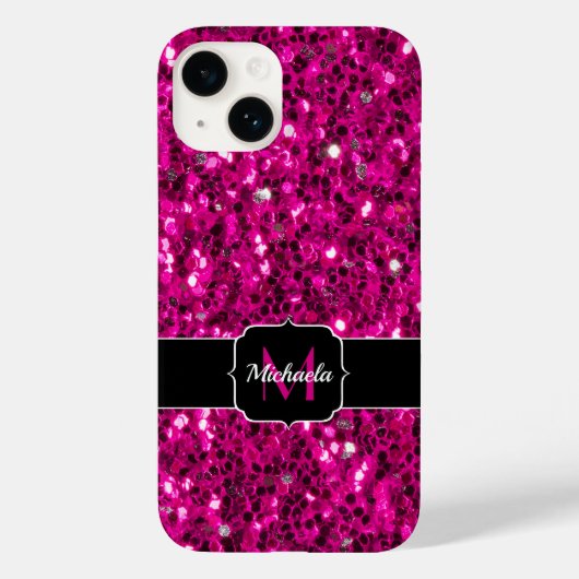 Heiß rosa funkelnde falsche Glitter-Monogramm Case-Mate iPhone Hülle (Rückseite)