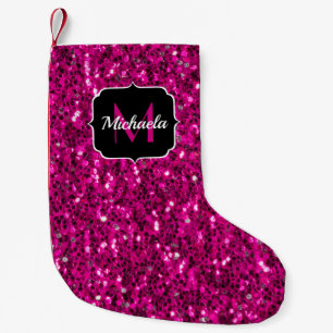 Heiß rosa funkelnde falsche Glitter-Monogramm Kleiner Weihnachtsstrumpf