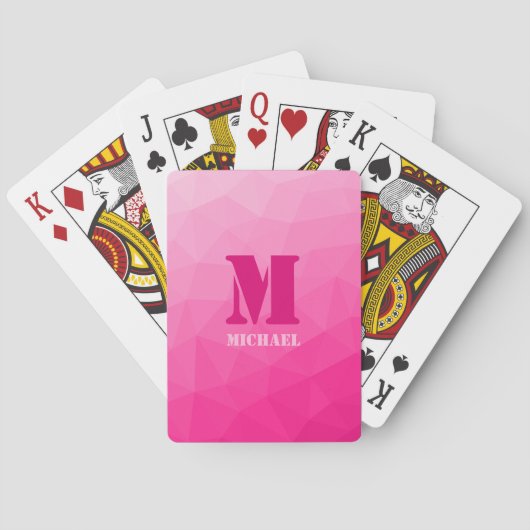 Heiß rosa geometrisches Mesh-Muster Monogramm Spielkarten (Rückseite)