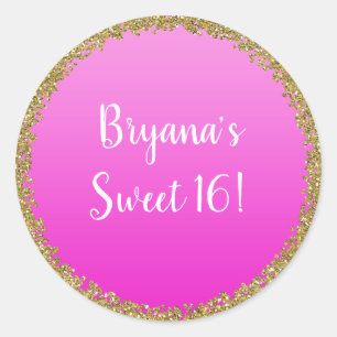 Heiß Rosa getaucht Gold Glitter Glam Funkel Party Runder Aufkleber