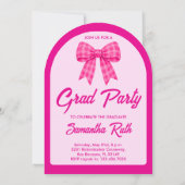 Heiß Rosa Gingham-Bogen-Foto Abschlussfeier Einladung (Rückseite)