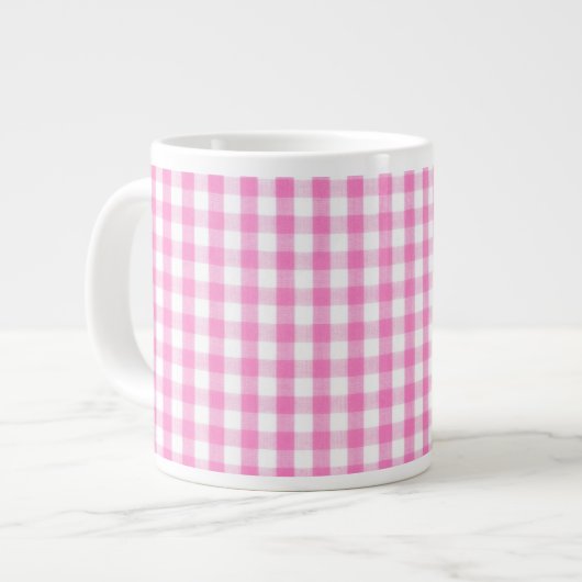 Heiß rosa Gingham-Muster Jumbo-Tasse (Vorderseite Links)