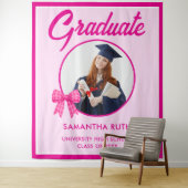 Heiß Rosa Gingham-Schleife Foto Abschluss Hintergr Wandteppich (Beispiel)