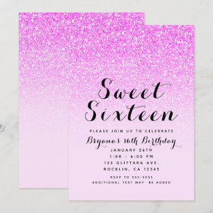 Heiß Rosa Glitter Funkeln Glamour Süße 16 Party Einladung
