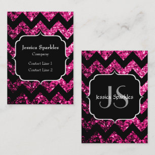 Heiß rosa Glitter funkelt schwarzes Chevron Monogr Visitenkarte
